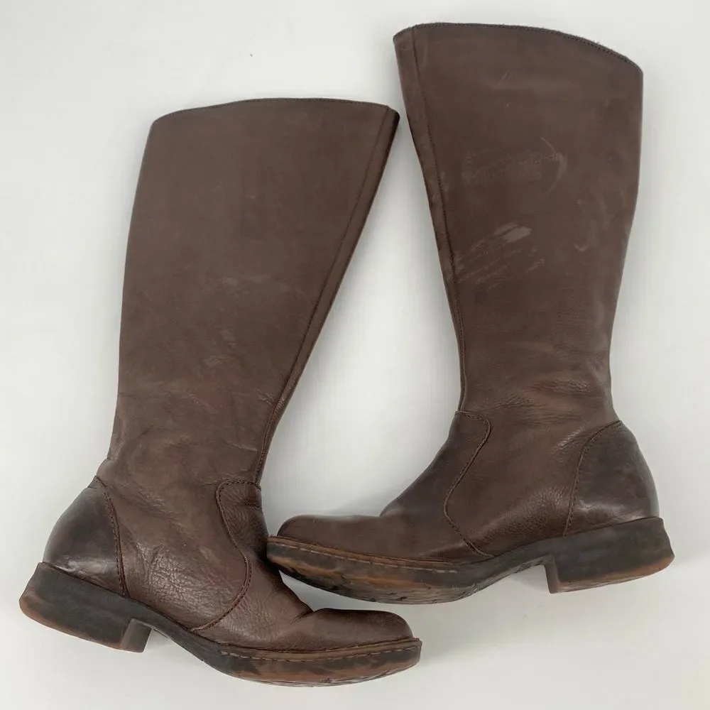 Born Women’s Dark Brown Leather Full Zip Riding Boots‎ Size 6 flannel lined